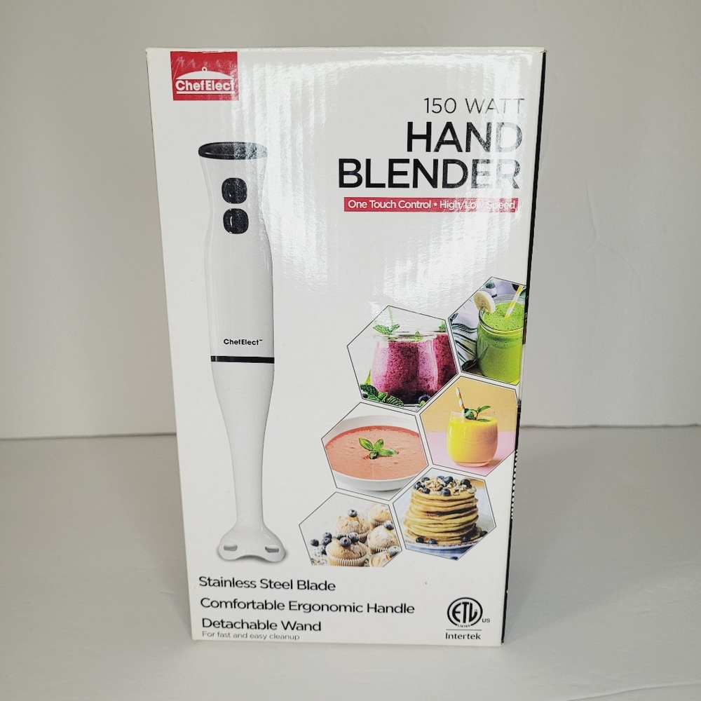 Chef Elect Electric Immersion Hand Blender White Mixing One Touch Control